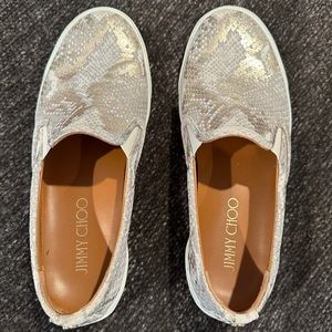 Jimmy Choo Women’s Size 40 Leather Metallic Snakeskin Loafers